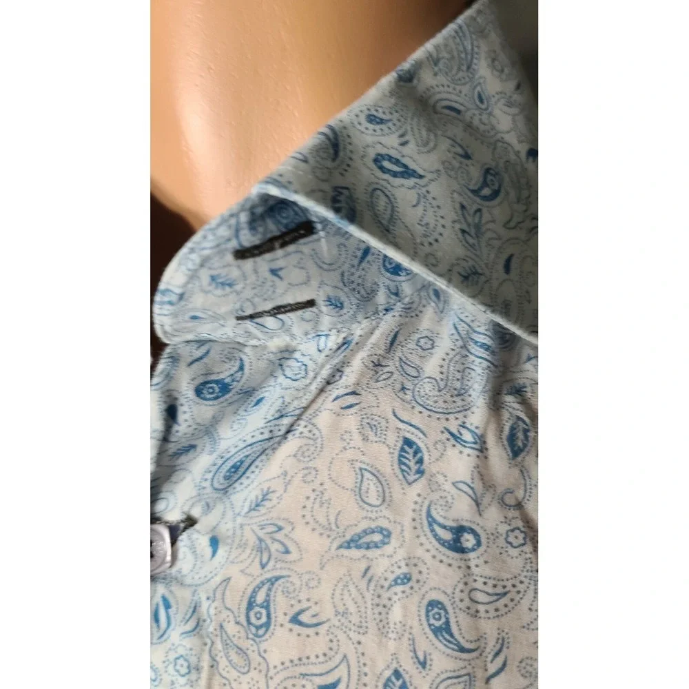 BESPOKE Mens Paisley Navy Blue Button Up Dress Shirt Size Medium @15 fitted - Picture 2 of 12